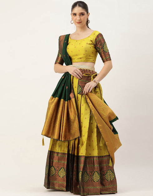 Yellow Lichi Silk Lehenga Choli Closure View