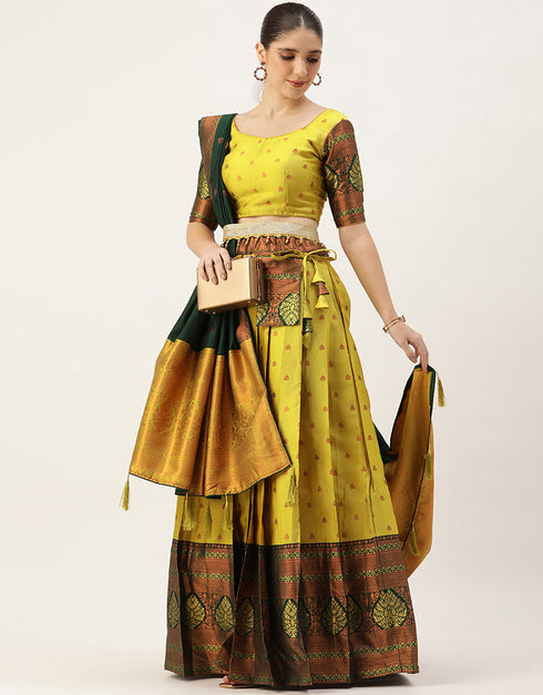Yellow Lichi Silk Lehenga Choli