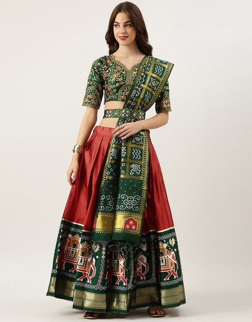 Green Tafeta Silk Lehenga Choli Closure View