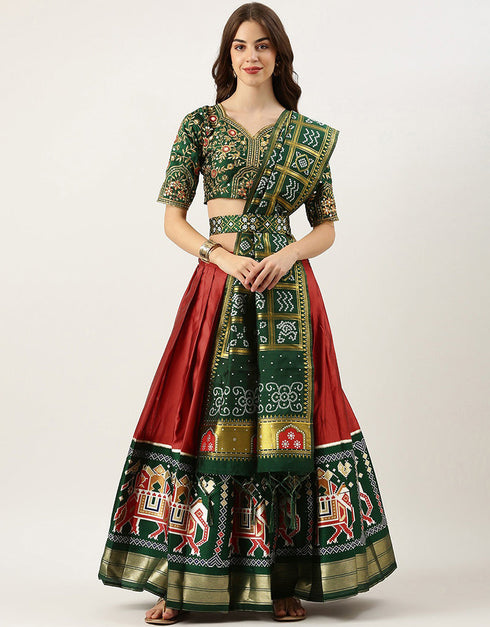 Green Tafeta Silk Lehenga Choli