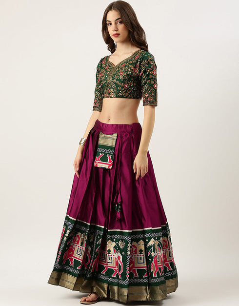 Green Tafeta Silk Lehenga Choli Back View