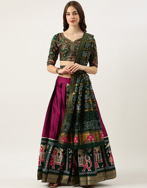 Green Tafeta Silk Lehenga Choli
