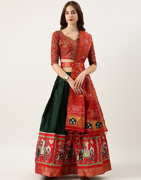 Green Tafeta Silk Lehenga Choli