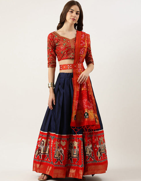 Red Tafeta Silk Lehenga Choli Closure View