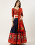 Red Tafeta Silk Lehenga Choli Closure View