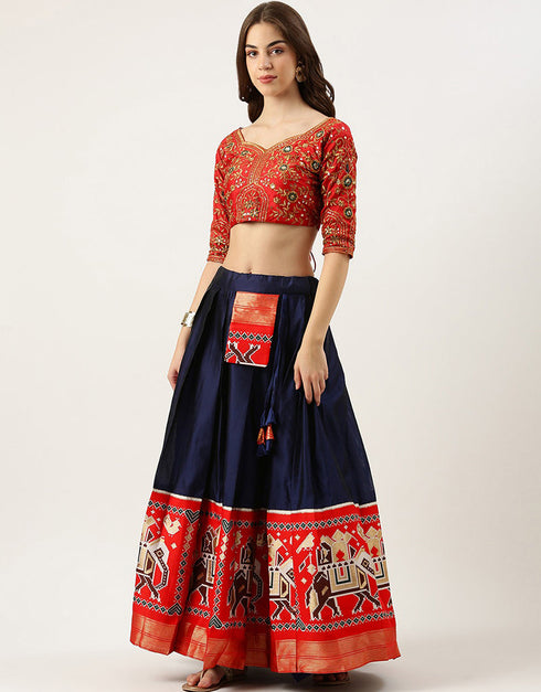 Red Tafeta Silk Lehenga Choli Back View