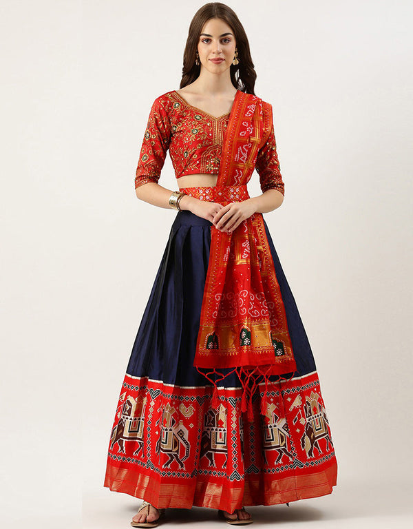 Red Tafeta Silk Lehenga Choli