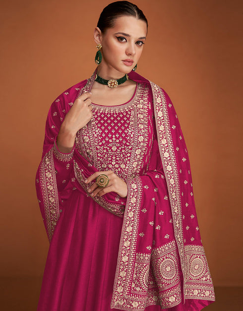 Pink Premium Silk Pant Anarkali Closure View