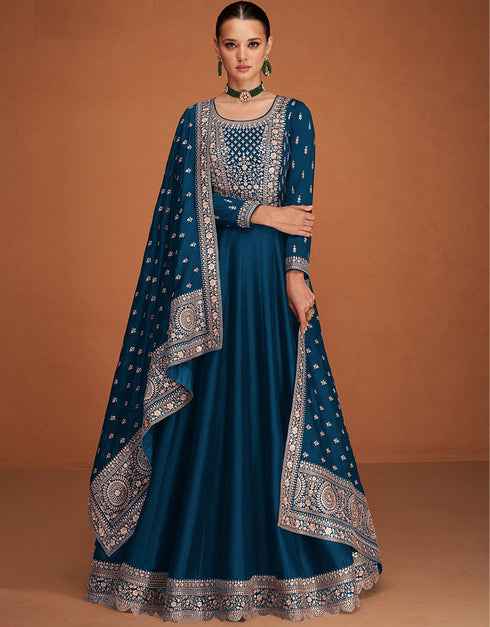 Teal Premium Silk Pant Anarkali