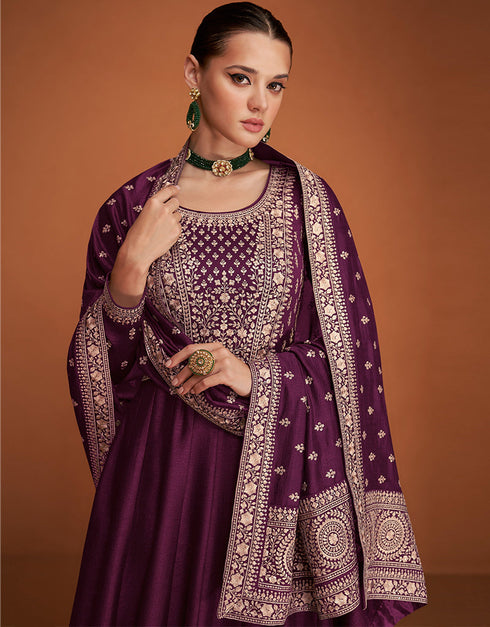 Purple Premium Silk Pant Anarkali Closure View