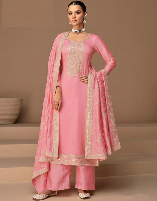 Pink Premium Silk Palazzo Straight