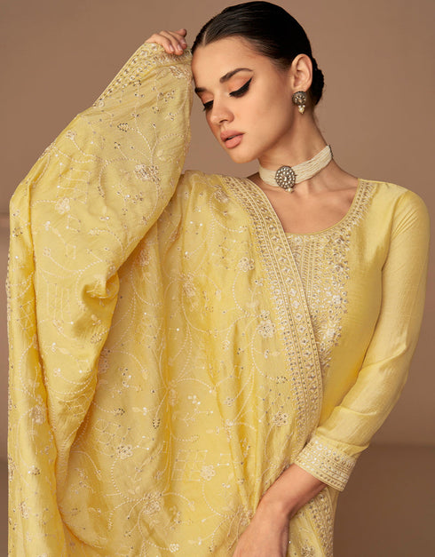 Yellow Premium Silk Palazzo Straight Closure View