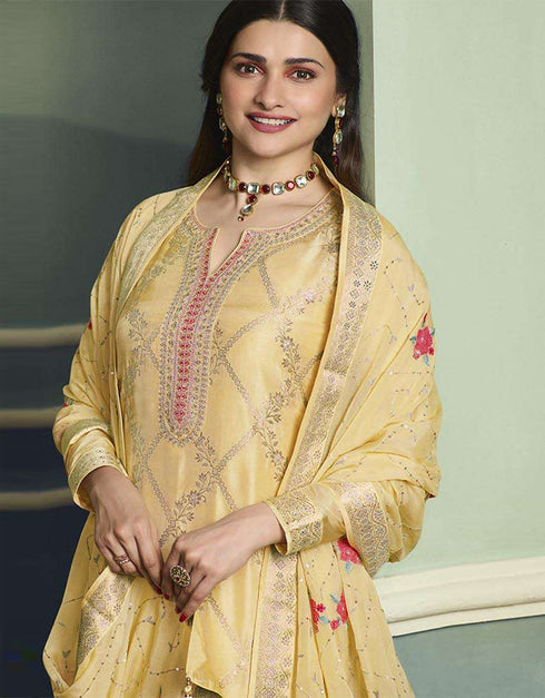 Yellow Viscose Jacquard Pant Straight Closure View