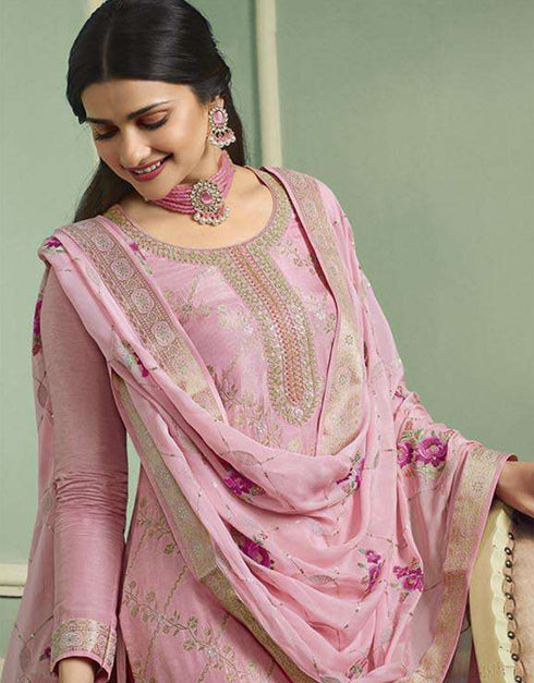 Pink Viscose Jacquard Pant Straight Closure View