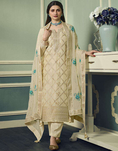 Beige Viscose Jacquard Pant Straight