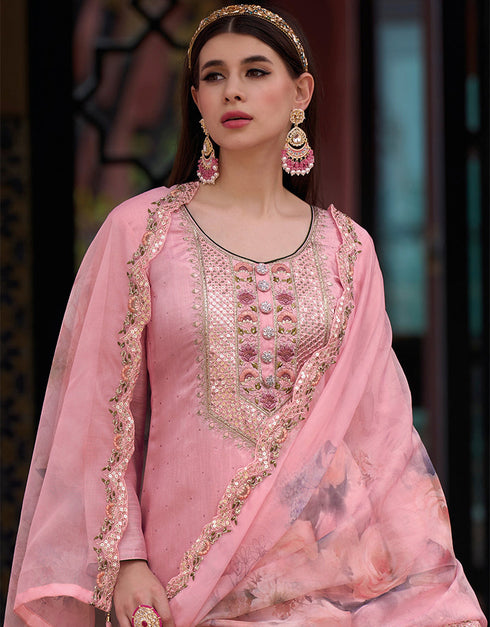 Pink Viscose Silk Pant Straight Closure View