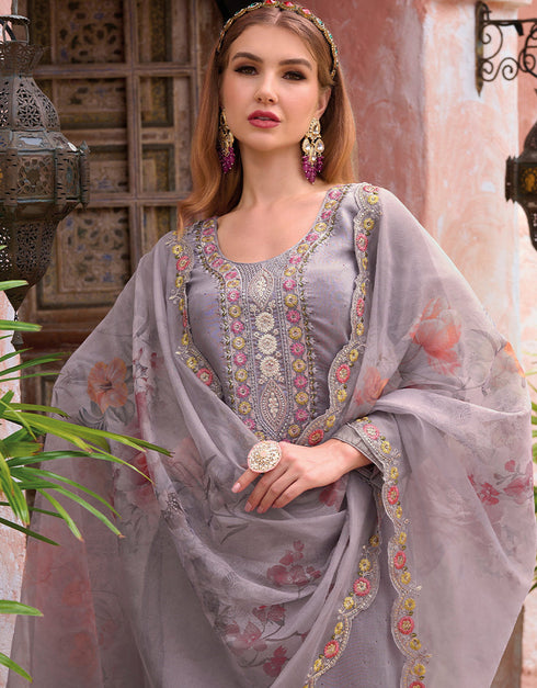 Purple Viscose Silk Pant Straight Closure View