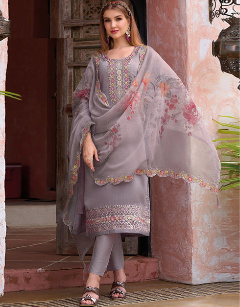 Purple Viscose Silk Pant Straight