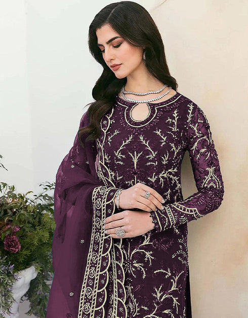 Wine Faux Georgette Pant Straight Closure View