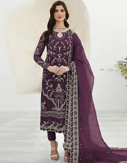 Wine Faux Georgette Pant Straight