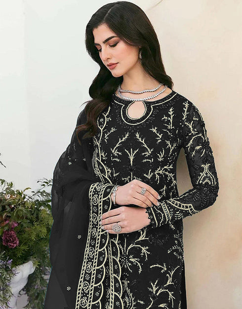 Black Faux Georgette Pant Straight Closure View