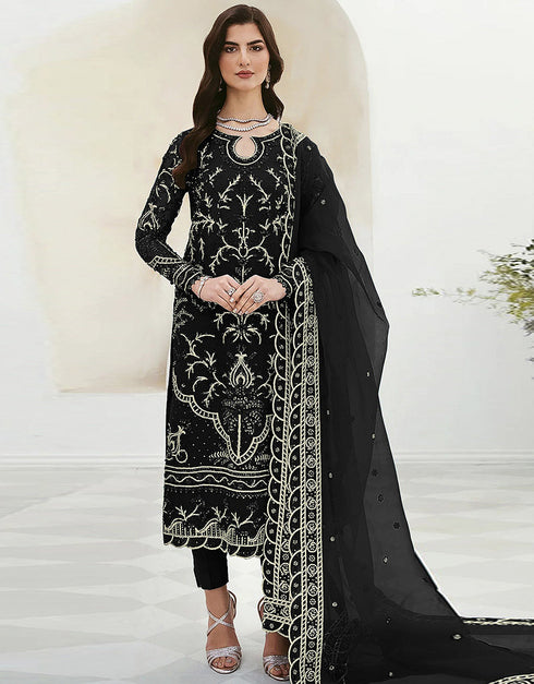 Black Faux Georgette Pant Straight