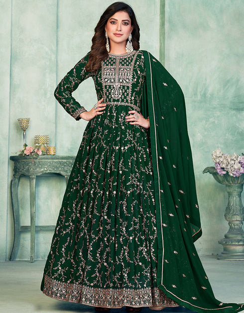 Green Faux Georgette Pant Anarkali Closure View