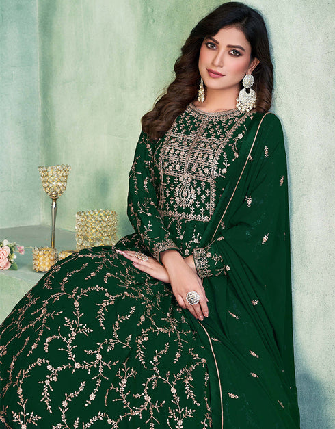 Green Faux Georgette Pant Anarkali Salwar Kameez