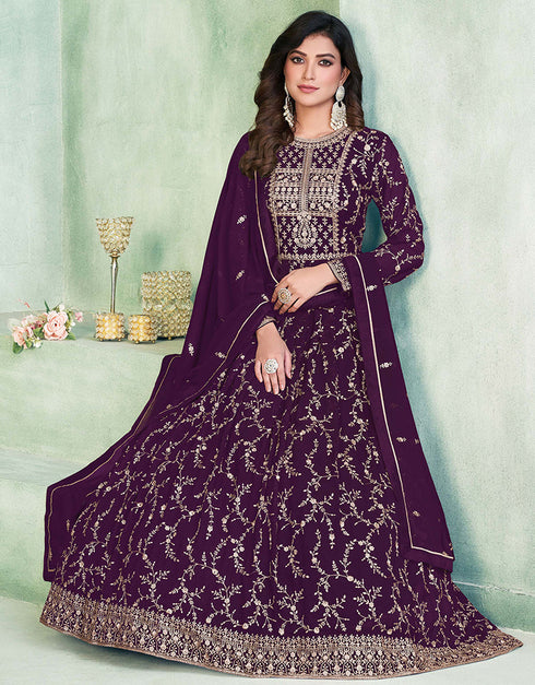 Wine Faux Georgette Pant Anarkali Closure View