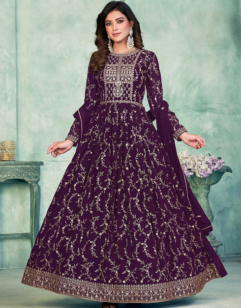 Wine Faux Georgette Pant Anarkali