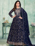 Navy Blue Faux Georgette Pant Anarkali Closure View