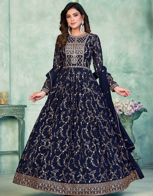 Navy Blue Faux Georgette Pant Anarkali