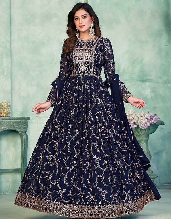 Navy Blue Faux Georgette Pant Anarkali
