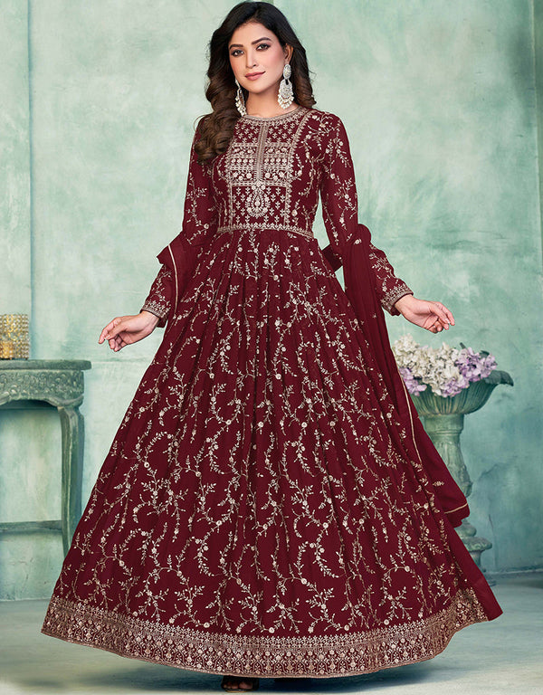 Maroon Faux Georgette Pant Anarkali