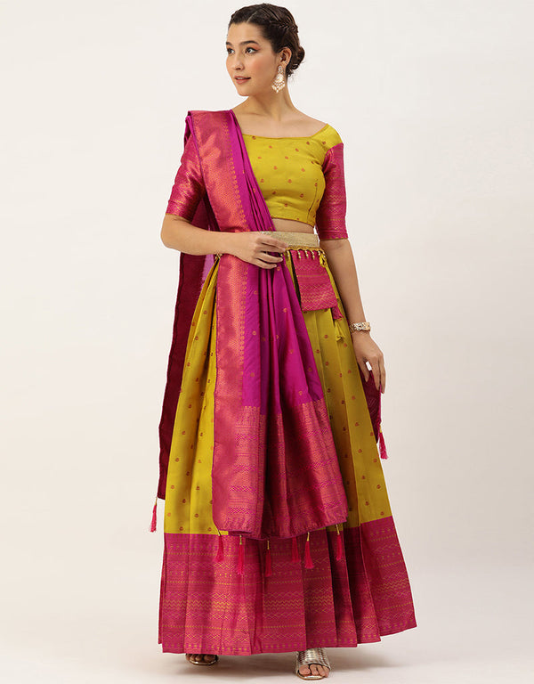 Yellow Tafeta Silk Lehenga Choli