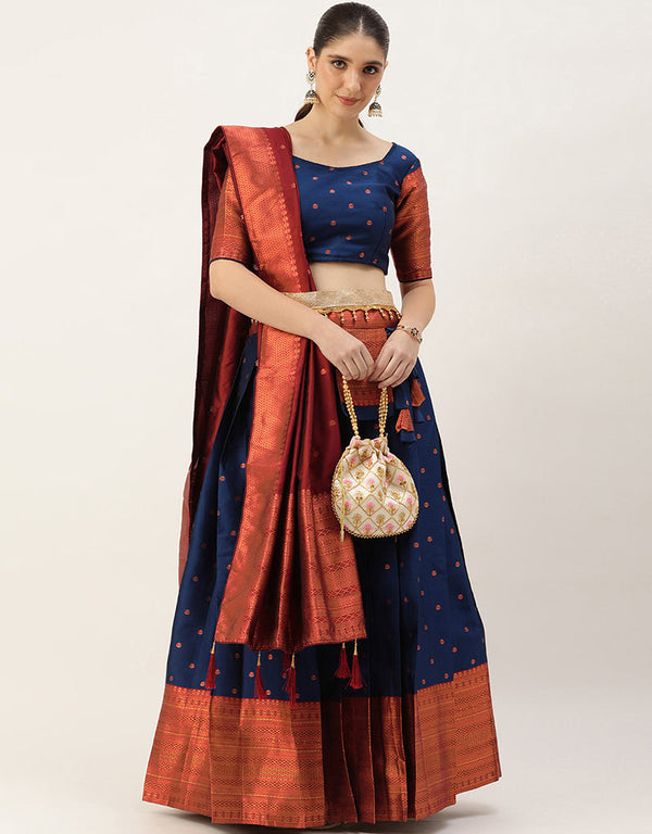 Navy Blue Tafeta Silk Lehenga Choli