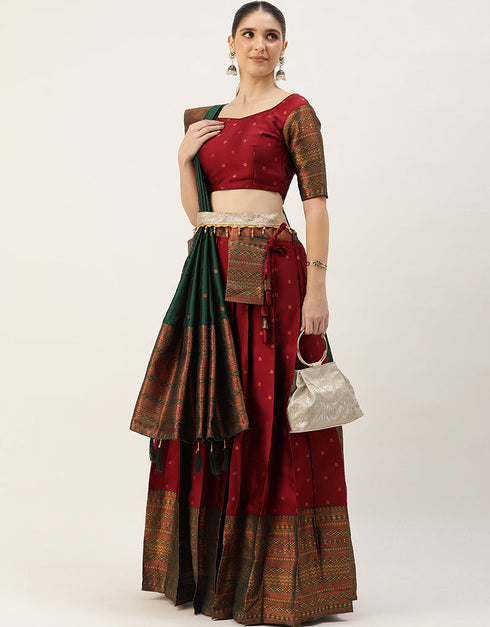 Maroon Tafeta Silk Lehenga Choli Closure View