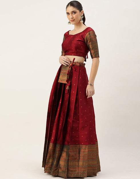 Maroon Tafeta Silk Lehenga Choli Back View
