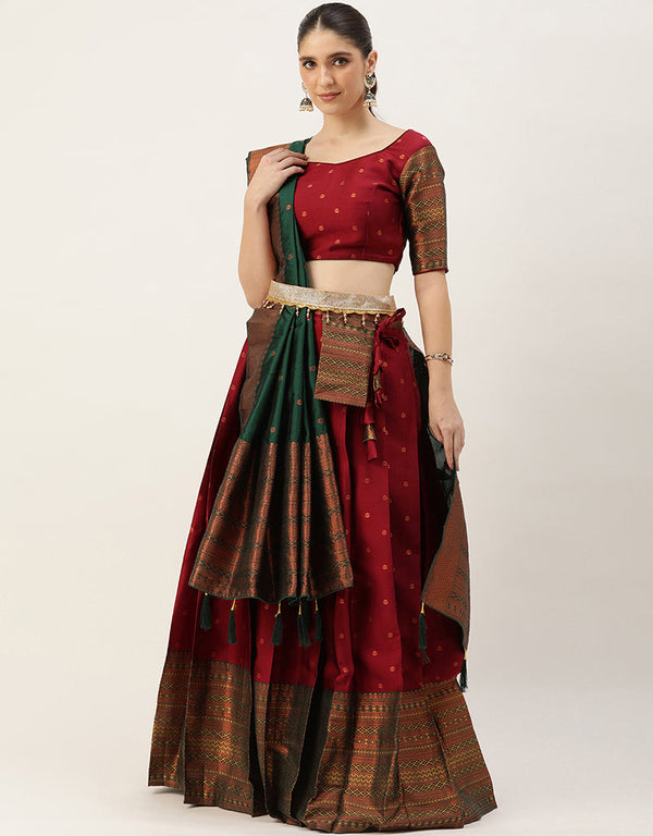 Maroon Tafeta Silk Lehenga Choli