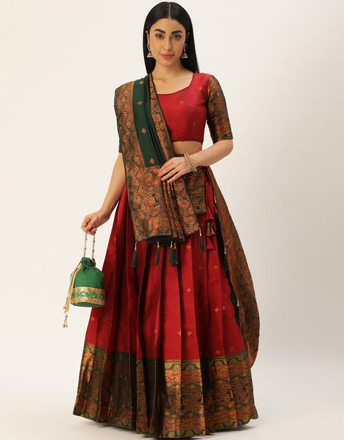 Maroon Tafeta Silk Lehenga Choli