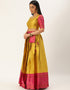 Yellow Tafeta Silk Lehenga Choli Back View