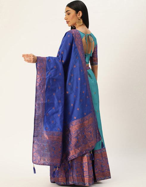 Rama Blue Tafeta Silk Lehenga Choli Salwar Kameez