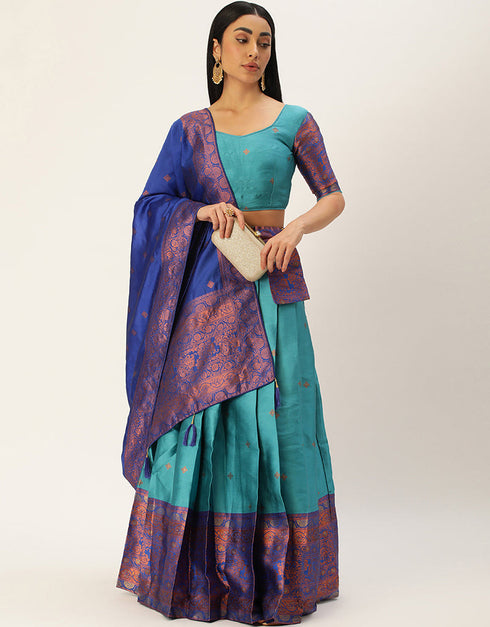 Rama Blue Tafeta Silk Lehenga Choli