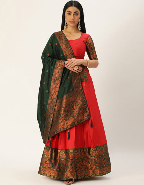 Orange Tafeta Silk Lehenga Choli Closure View