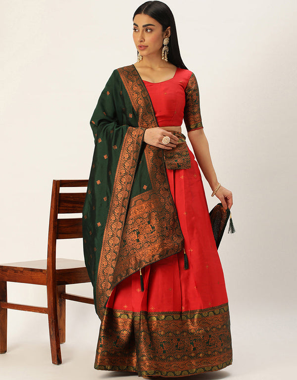 Orange Tafeta Silk Lehenga Choli