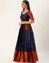 Navy Blue Tafeta Silk Lehenga Choli Back View