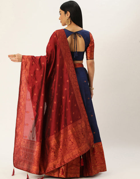 Navy Blue Tafeta Silk Lehenga Choli Salwar Kameez