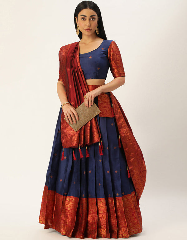 Navy Blue Tafeta Silk Lehenga Choli