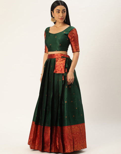Green Tafeta Silk Lehenga Choli Back View