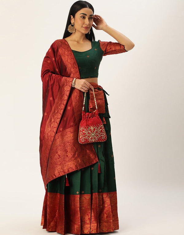 Green Tafeta Silk Lehenga Choli